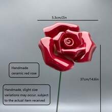6支“爱的见证”手工陶瓷玫瑰花，永不凋谢，节日花束，复活节花束，适合家庭、花园、婚礼、节日派对，为您的生活带来美丽与希望 - 紅色 - 查看 9
