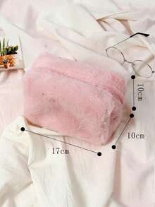 1 pieza Bolsa de cosméticos de peluche linda, organizador de viaje suave y esponjoso, moda minimalista portátil, diseño de gran capacidad, regalo ideal para mujeres, también adecuado para decoración del hogar, almacenamiento de maquillaje, tocador - Multicolor - Ver 7
