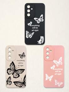 Funda de teléfono suave con protección de lente, 3 piezas con estampado de mariposa y letra, mariposa + estampado de eslogan "Todo estará bien", compatible con iPhone y Galaxy - Multicolor - Ver 75