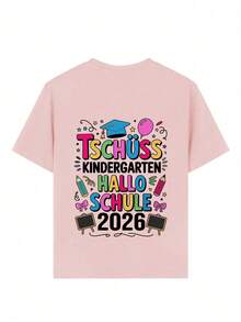 Áo thun ngắn tay cổ tròn in họa tiết ngộ nghĩnh dành cho bé gái, kiểu dáng thường ngày, thích hợp mặc mùa hè. - Hồng - Xem 7