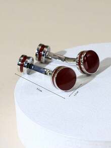 一对高档铜质袖扣，适合婚礼、商务及日常佩戴 - 酒紅色 - 查看 2