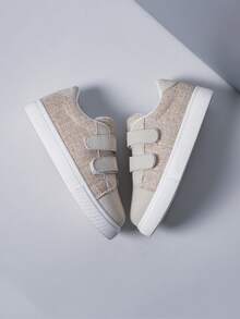 Kids' New Solid Color Hook And Loop Low-Top Casual Sneakers - Khaki - View 5
