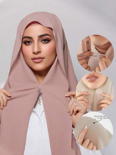 1pc 3-In-1 Instant Chiffon Hijab With Built-In Magnets And Undercap/All-In-One Instant Hijab - No Pins, Slip-Free Fit, Easy Wear In Seconds. Suitable For Daily Abaya Matching, Outdoor Activities, Prayers And Worship