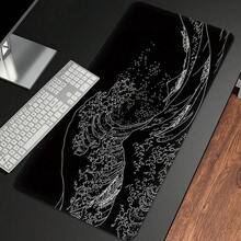 Large Size Mouse Pad With Japanese-Style Black Wave Design, Suitable For Gaming, Study Or Office Use, With Stitched Edges And Rubber Base Office Desk Desk Office Supplies Office Accessories Desk Mat Mousepad Study Table Mouse Pad For Desk Desk Decor - Black - View 10