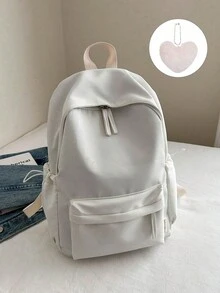 1 pièce Sac à dos pour adolescents avec fermeture à glissière en nylon, version coréenne Harajuku Ulzzang, simple et à la mode, style campus Ins, convient à tous les looks - Sac à dos simple + porte-clés - Voir 11