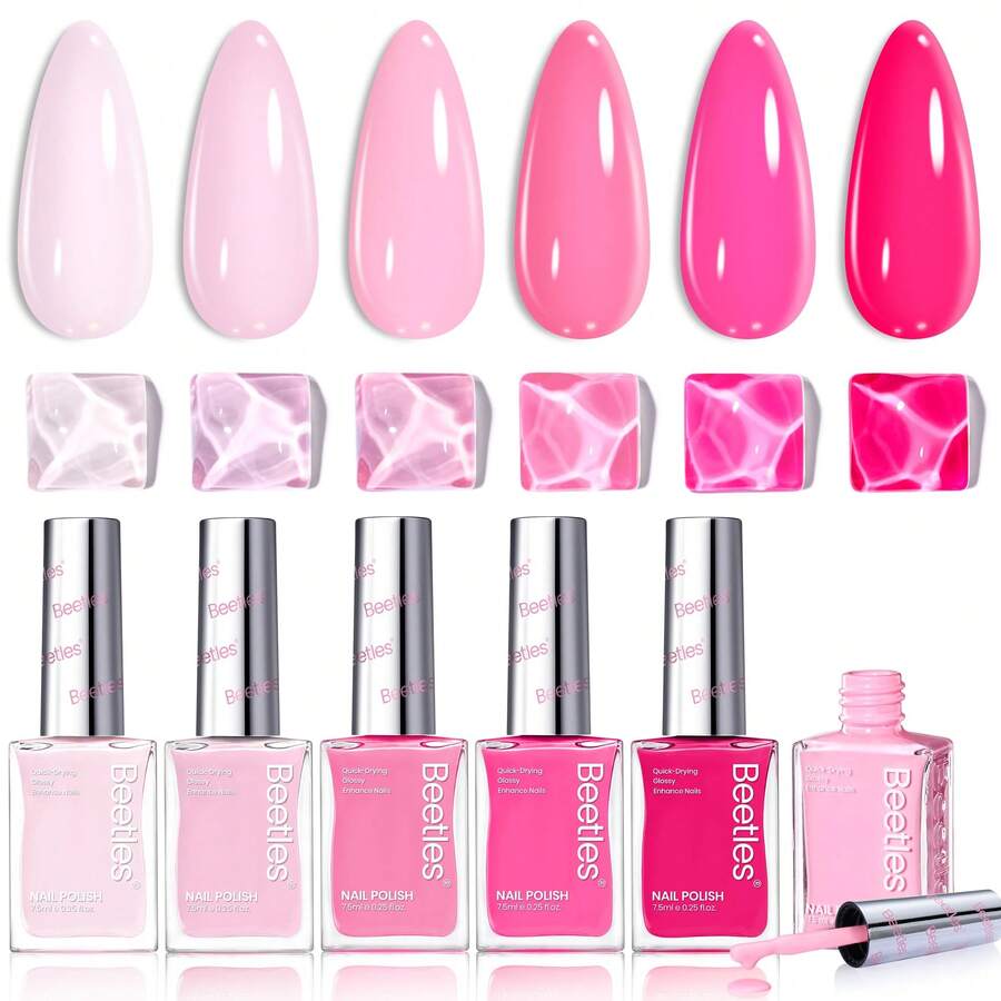 Beetles 6 Colors 7.5ml/0.25 Fl Oz Nail Polish Set - Love In Echo Quick Dry Spring Formula, Salon Long Lasting DIY Pastel Nail Art Gifts For Women - 6 Colors Love in Echo - 查看 1