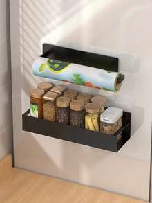 1/2pcs Black Metal Magnetic Storage Rack, Floating Magnetic Hanging Shelf, Organizer Rack, Suitable For Kitchen, Bathroom, Refrigerator, Microwave, Washing Machine Side, No Drilling Multi-Purpose Shelf, Practical Rack - Multicolor - View 5