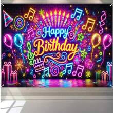 Vibrant "Happy Birthday" Themed Backdrop - A Colorful, Neon-Lit Music Party Background With A Lively, Illuminating Effect. An Ideal Choice For Decorating Indoor/Outdoor DJ Performances, Dance Events, And Photo Booth Areas. - Birthday - View 7