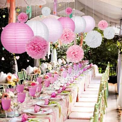 Decoraciones de fiesta de boda de flores de papel - Linternas de papel y decoración colgante de pompones para bodas, cumpleaños, baby shower