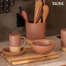 Mora Ceramics Tea Cup With Loose Leaf Infuser, Spoon And Lid, 12 Oz, Microwave And Dishwasher  Coffee Mug - Rustic Matte Ceramic Glaze, Modern Herbal Tea Strainer - Great Gift For Women, Flint - Đất nung - Xem 5