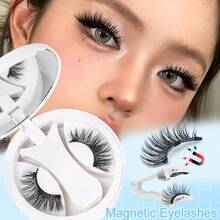 1 Pair Magnetic False Eyelashes Set, With Storage Box, Reusable, No Glue Needed, Magnetic Adsorption, Natural Crossed Lashes, Thick & Curly, Suitable For Party, Cartoon Style Lashes, Suitable For Repeated Use - Black - View 10