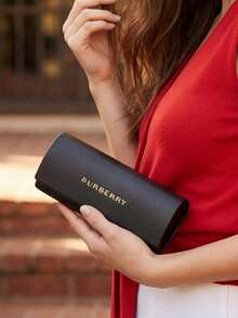 Burberry 1pc Burgundy Leather Eyeglasses Case, Luxury Hard Shell Fashion Glasses Box, Protective Eyewear Storage, Designer Accessory For Women, Perfect Gift For Her - Black - View 5