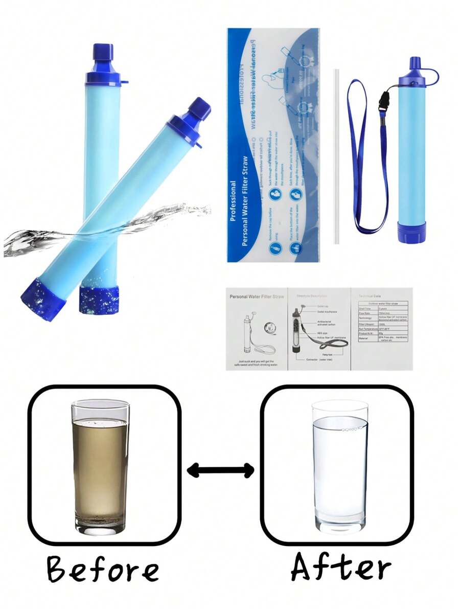 1 bộ lọc nước khẩn cấp ngoài trời, máy lọc nước dã ngoại, dụng cụ ngoài trời - Nhiều màu - Xem 1