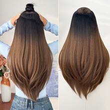 HEYPINK Tóc nối kiểu V-clip màu đen nâu chuyển sắc, đỏ rượu chuyển sắc, nâu chuyển sắc, đen nâu chuyển sắc, dài 22 inch, chất liệu sợi tổng hợp chịu nhiệt, phù hợp cho nữ giới dịp Giáng sinh, Halloween, các bữa tiệc lễ hội âm nhạc và sử dụng hàng ngày. - Dark Brown - Xem 20