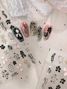 1pc Dark Girl Star Flower Nail Sticker, Cute 5D Sweet Punk Snake Skin Ice Flower Nail Decor, Nail Art Decoration, Handmade Nail Sticker, Nail Tips, Suitable For Girls And Women, Best Nail Art Supplies, Nail Sticker, Y2K Nail - Multicolor - View 7