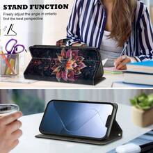 Funda de cartera de piel de PU con diseño de flor, cielo estrellado y loto con relieve dorado, con ranuras para tarjetas y cordón - Estuche con soporte compatible con una amplia gama de modelos de teléfonos móviles - Multicolor - Ver 2