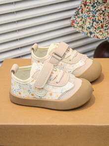 1双女童碎花魔术贴学步鞋，新款软底防滑透气休闲鞋，可爱公主风童鞋 - 米色 - 查看 6