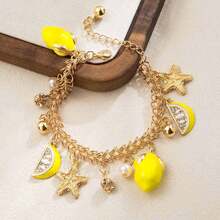 Mydear 1件波西米亚海洋风流苏手链，饰有海星、柠檬果吊坠，搭配铜链，适合女士日常及派对佩戴 - 流蘇 - 查看 9