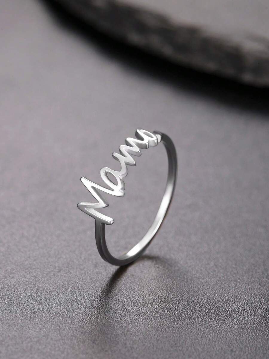 1pc Minimalist Stainless Steel English Letter "Mama" Ring, Fashionable Gift For Mother's Day And New Moms - Simple Series - View 1