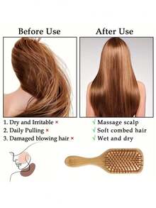 1把竹木梳，带气垫，可清洁头发，适合所有发质，可按摩头皮，防静电，居家旅行造型及柔顺护理 - 彩色 - 查看 4