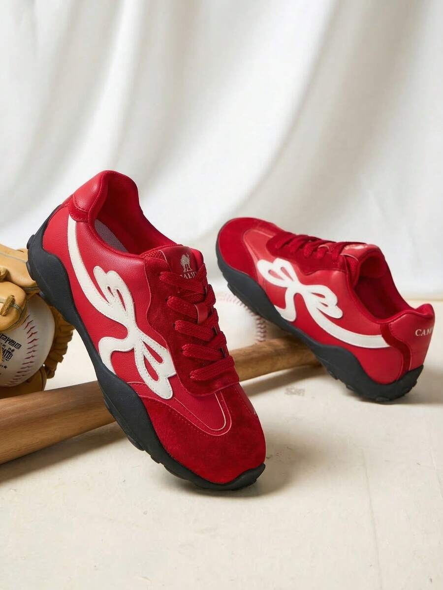 CAMEL CROWN Zapatos deportivos multiusos cómodos de estilo retro alemán para mujer, primavera - Rojo y blanco - Ver 1