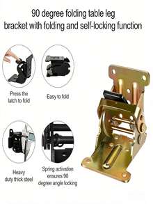 Folding Hinge Bracket 0-90-180 Degree Folding Table Leg Bracket Heavy Duty Locking Extension Support Bracket Black Foldable Self-Locking Hinge With Screws Suitable For Table, Chair And Bed Legs - Multicolor - View 4