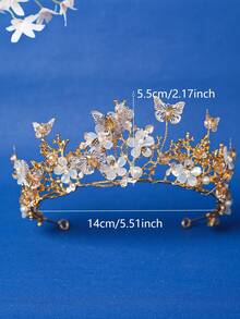 1pc Multicolor Butterfly & Flower Rhinestone Alloy Baroque Crown, European And American Style For Performance, Banquet, Party Travel Accessories - Multicolor - View 3