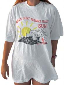 Summer TopsWomen Y2k Oversized Graphic Tees Floral Print Short Sleeve Crewneck T Shirts Loose Fit Summer   Tops For Teen Girls Aesthetic Clothes 2000s Beach Shirts For Women StreetwearLoose And Comfortablesummer Clothes Summer Outfits For Women - 白色 - 查看 3