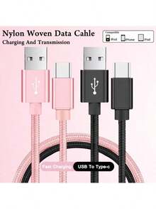 USB-C 数据线 1-2 条装 尼龙编织 3.3 英尺/6.6 英尺/10 英尺 USB-A 转 Type-C 充电线 快速充电线 兼容 Galaxy S25 S24 S23 S22 S21 S20 手机 快速充电线 - 彩色 - 查看 1