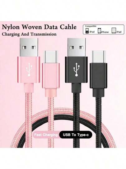 USB C Cable 1-2 Packs Nylon Braided 3.3ft/6.6/10ft USB A To Type C Charger Cable Fast Charging Cord Compatible With Galaxy S25 S24 S23 S22 S21 S20 Cell Phone Fast Charge Cable