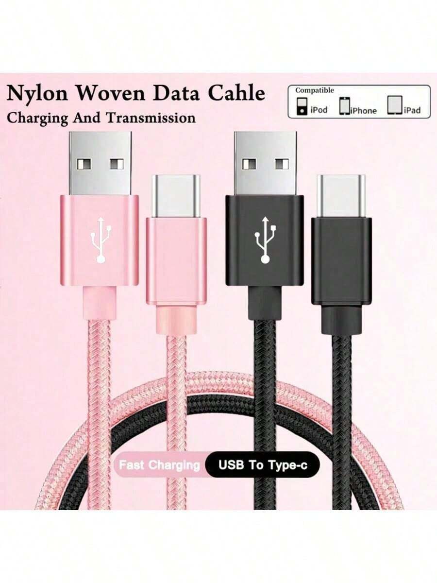 USB-C 数据线 1-2 条装 尼龙编织 3.3 英尺/6.6 英尺/10 英尺 USB-A 转 Type-C 充电线 快速充电线 兼容 Galaxy S25 S24 S23 S22 S21 S20 手机 快速充电线 - 彩色 - 查看 1