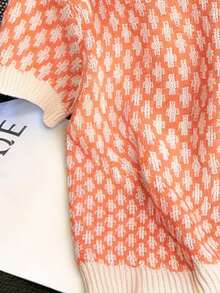 Top lavorato a maglia dai colori a contrasto, dolce e femminile, fresco e giovanile, in seta ghiacciata con costine e inserti, casual per casa e vacanze, adatto per primavera/estate - Arancione - Visualizzare 4