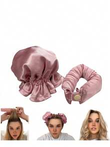 Bộ 3/6 chiếc lô cuốn tóc không dùng nhiệt bằng satin, lô cuốn mềm mại như gối kèm mũ chụp, phù hợp với mọi loại tóc, lô cuốn tóc mềm mại không dùng nhiệt qua đêm (3 bộ - Màu hồng) - Hồng - Xem 5