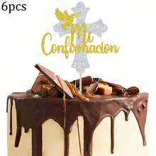1pc/3pcs/6pcs Glitter Communion Cake Decorations, Baptism Party Cake Decor - Multicolor - View 20