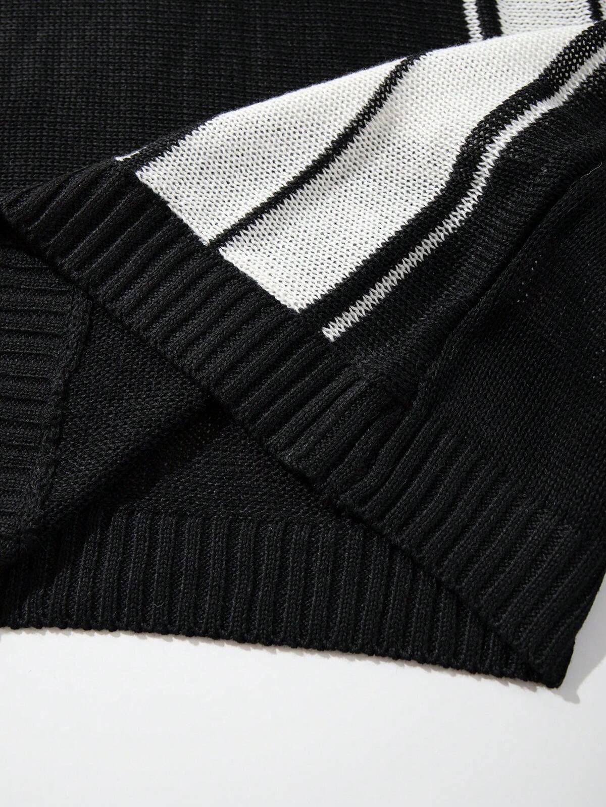 Pull tricoté à manches courtes pour homme et femme, style européen, américain, japonais et coréen, pour le printemps/été, pour le travail, les trajets, les vacances, décontracté et polyvalent, blocs de couleurs, rayé, minimaliste, ample, col V et col polo, en tricot, pull noir 8