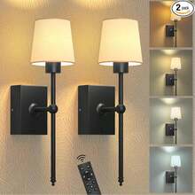 1/2pcs Black Fabric Rechargeable Wall Lamp (Bulb Included), Wireless Detachable Battery, Remote Control Touch Dimming, 3000K-6000K Adjustable Color Temperature, Timer Memory Function, Suitable For Bedroom, Wall Decor, Picture Frame Lighting, Home Decoration - Black - View 13