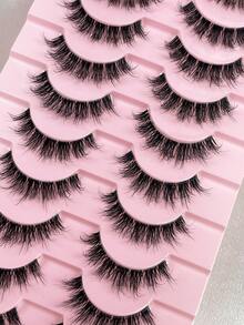 10 pares de pestañas de ojo de gato esponjosas, desordenadas, suaves, naturales y largas con banda transparente, con extremos alados que alargan los ojos, pestañas postizas de efecto de visón natural, adecuadas para amantes de la belleza - Negro - Ver 6