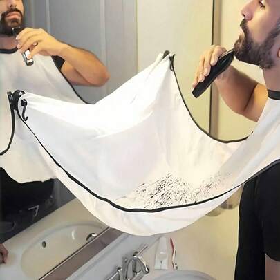1pc 41.3in*25.5in Waterproof Reusable Barber Apron, Collects Hair Trimmings During Haircut Or Shaving, Easy To Store And Clean, Suitable For Home Bathroom Self-Care, Hair Salon Or Beauty Parlor Use, Grooming Party, Barber Shop Accessories, Haircut, Beard Trimming, Shaving, Hair Salon, Bathroom Accessories, Mesh Bag, Storage Bag
