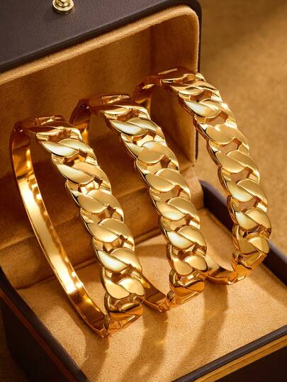 1/2/3 PiecesFashion Classic Shiny Plated 24k Gold Stainless Steel Hand-Carved Bracelet , With Diameter Of 60mm That Can Be Opened , Suitable For Women's Daily Wear , Excluding Box