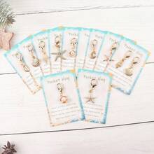 11件迷你独特魅力海星、贝壳、海螺钥匙扣和感谢卡，趣味海洋主题钥匙扣，非常适合海滩度假、生日派对、婚礼、迎婴派对、毕业典礼、返校季、友谊日等场合，感谢礼物 - 彩色 - 查看 10