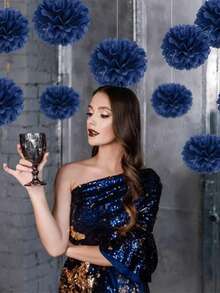 9pcs Navy Blue Paper Flower Balls, Navy Blue Fluffy Paper Flowers, Graduation Party Hanging Decor, Suitable For Scene Layout, Home Decor, Room Decor, Birthday Party, Wedding Gift, Corporate Graduation Gift, Christmas Decoration - Navy Blue Paper Flower Ball Set - View 7