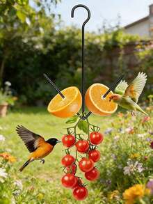 1 pieza Comedero de pájaros colgante, adecuado para alimentar pájaros como oropéndolas y colibríes, comedero de fruta de color naranja para pájaros, hecho de hierro negro duradero, para jardín exterior, sin necesidad de electricidad - Multicolor - Ver 5