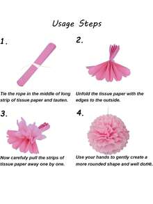 8pcs Fuchsia & Light Pink Paper Flower Balls Set, Fluffy Paper Flowers For Birthday Party Hanging Decor, Suitable For Scene Decoration, Home Decor, Room Decor, Birthday Party, Wedding Gift, Graduation Gift, Christmas Decoration - Rose Red Set - View 8