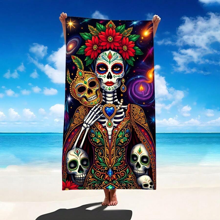 1条星空骷髅女王沙滩巾,超柔软超大沙滩毯,超强吸水浴巾,适合旅行、游泳池、潜水、冲浪、瑜伽、露营,多种尺寸可选,沙滩、泳池、旅行、露营、瑜伽必备用品 - 骷髏人星空 - 查看 1