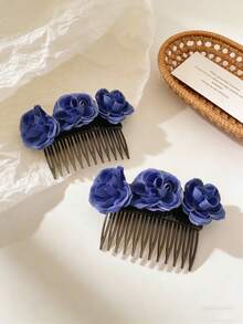 2pcs/Set Girls Realistic Floral Hair Comb, Cute Bun Maker, Hair Accessory For New Year, Wedding, Bridesmaid, Daily, Holiday, Party - Multicolor - View 6