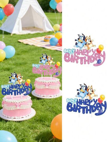 Bluey Bộ trang trí bánh Bruis, Đồ dùng tiệc sinh nhật theo chủ đề Bruis