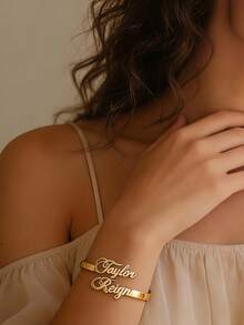 Dainty 18K Gold Plated Custom Name Bangle Bracelet Custom Name Bracelet Personalized Stainless Steel Jewelry Gift For Women - Multicolor - View 6