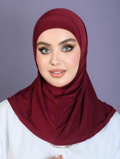 1pc Hijab Cap, Women's Middle Eastern Arabic Dubai Turkish Solid Color Classic Minimalist Casual Elegant Modest Modal Silk Blend Soft Breathable Comfortable Long Brim 2-In-1 Hijab Turban Jersey Hijab, Suitable For Daily Life, Festivals, Gatherings, Worship