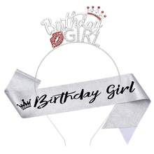 2pcs/Set European And American Bridal Crown Headpiece, Wedding Crown Headband, Birthday Girl Letter Headband - Gold - View 7