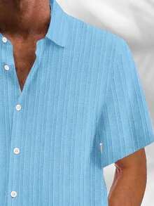 Casual Basic Striped Lightweight Plus Size Loose Fit Short Sleeve Shirt For Men - Baby Blue - View 4